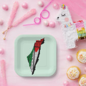 Palästina-Karte mit Flaggen und Keffiyeg-Muster Pappteller (Party)