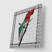 Palästina-Karte mit Flaggen und Keffiyeg-Muster Quadratische Wanduhr (Winkel)