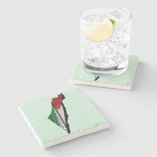 Palästina-Karte mit Flaggen und Keffiyeg-Muster Steinuntersetzer