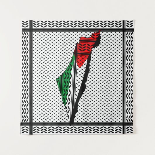 Palästina-Karte mit Flaggen und Keffiyeg-Muster Wandteppich (Vorderseite)
