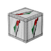 Palästina-Karte mit Flaggen und Keffiyeg-Muster Würfel (Rückseite Schrägansicht)