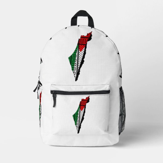 Palästina-Karte mit Flaggen und Keffiyeh-Muster Bedruckter Rucksack (Vorderseite)