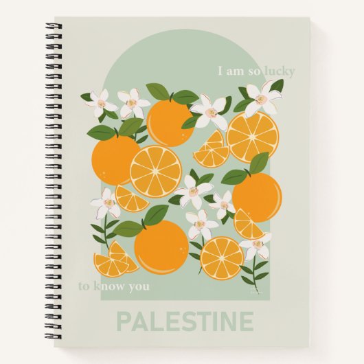 Palästina-Orangen, buntes Notizbuch (Vorderseite)