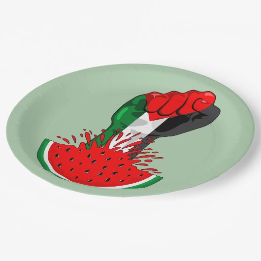 Palästinafreiheit fliegt auf Watermelon an Pappteller (Schrägansicht)