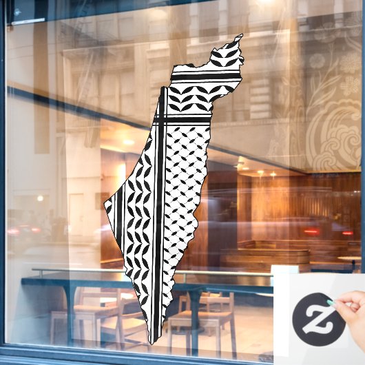 Palästinensische Flagge und Karte mit Keffiyeg-Mus Fensteraufkleber (Café-Fenster)