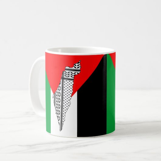 Palästinensische Flagge und Karte mit Keffiyeg-Mus Kaffeetasse (Vorderseite Links)
