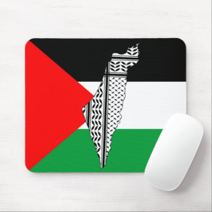 Palästinensische Flagge und Karte mit Keffiyeg-Mus Mousepad