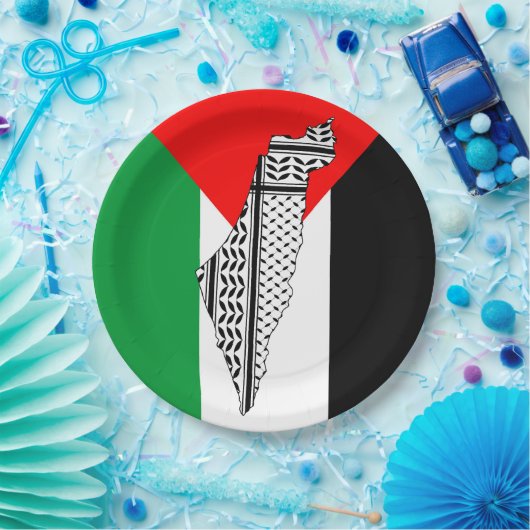 Palästinensische Flagge und Karte mit Keffiyeg-Mus Pappteller (Party)