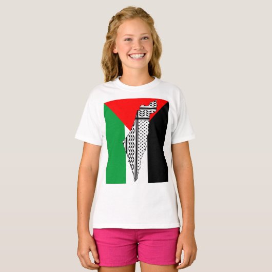 Palästinensische Flagge und Karte mit Keffiyeg-Mus T-Shirt (Vorne ganz)