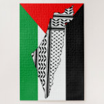 Palästinensische Flagge und Karte mit Keffiyeh-Mus Puzzle<br><div class="desc">Palästina Karte und Flag mit Keffiyeh Muster Design Symbol für Widerstand und Freiheit. Der prominente palästinensische Politiker Jassir Arafat, der sich schnell auf die 1960er Jahre und den Aufstieg der palästinensischen Widerstandsbewegung vorwärtsbewegte, festigte diese Bedeutung hinter dem Keffiyeh weiter. Der Keffiyeh wurde Arafats persönliches Markenzeichen, als er es über seine...</div>