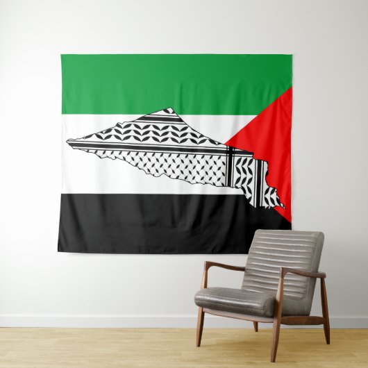 Palästinensische Flagge und Karte mit Keffiyeh-Mus Wandteppich (Beispiel (Horizontal))