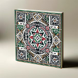Palästinensische Inspirierte Symmetrie Fliese<br><div class="desc">Entdecken Sie das Wesen der palästinensischen Handwerkskunst mit dem "Heritage Harmony", einer quadratischen Keramik, die traditionelle Handwerkskunst mit moderner Symmetrie verbindet. Diese Kachel ist ein Zeugnis für das Erbe, mit einer harmonischen Mischung aus den ikonischen Farben der palästinensischen Fahne - schwarz, weiß, grün und rot - verwoben in aufwändige Gitterarbeit...</div>
