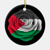 Palästinensische Rosen-Flagge auf Schwarzem Keramikornament (Vorne)