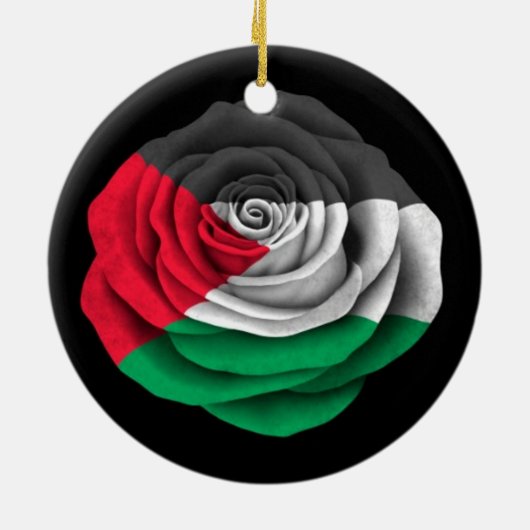Palästinensische Rosen-Flagge auf Schwarzem Keramikornament (Hinten)