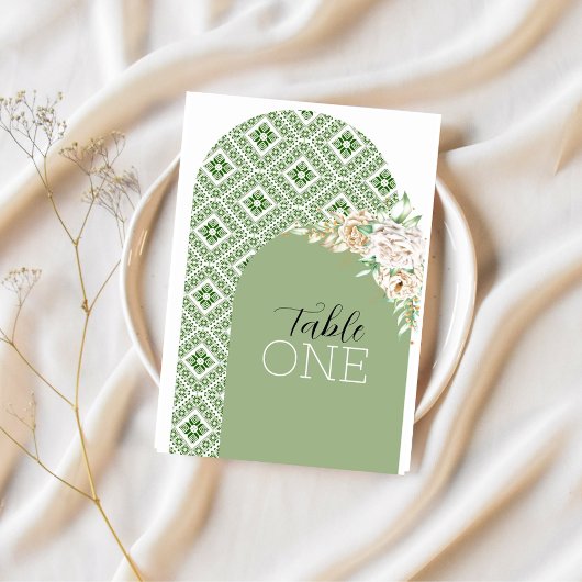 Palästinensische Tatreez-Bögen in grün Tischnummer