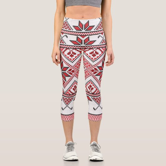 Palästinensische Tatreez Design Pint Capri Legging (Vorderseite)