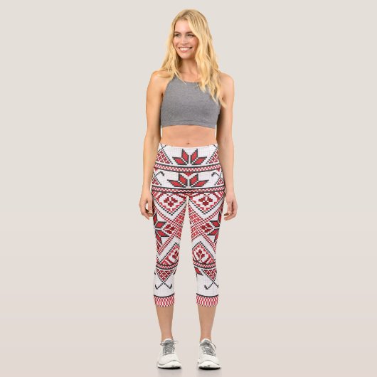 Palästinensische Tatreez Design Pint Capri Legging (Vorderseite)