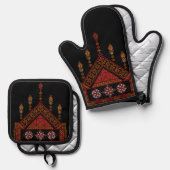 Palästinensische Tatreez Embroidery | Palestine Ar Ofenhandschuh & Topflappen-Set (Vorderseite/Rückseite)