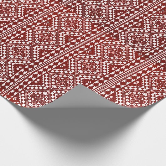 Palästinensische Tatreez Print in rotem Umschlagpa Geschenkpapier (Ecke)