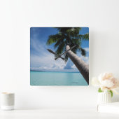 Palau, Micronesia, Palm tree at Palau Lagoon Quadratische Wanduhr (Zuhause)