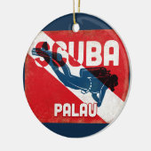 Palau Scuba Diver - Blue Retro Keramik Ornament (Links)