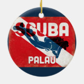 Palau Scuba Diver - Blue Retro Keramik Ornament (Hinten)