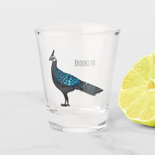 Palawan Pfauenpheasant Cartoon Schnapsglas (Vorderseite)