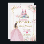Palazzo Civico Villa dei Cedri Einladung<br><div class="desc">EDITABLE Pink Floral Princess Dress Royal Burg Gold Quinceañera Einladung Elegant Rosa Blossom Blume Gold Rahmen 15 Años Mexican Birthday Einladung</div>