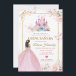Palazzo Civico Villa dei Cedri Einladung<br><div class="desc">EDITABLE Pink Floral Princess Dress Royal Burg Gold Quinceañera Einladung Elegant Rosa Blossom Blume Gold Rahmen 15 Años Mexican Birthday Einladung</div>