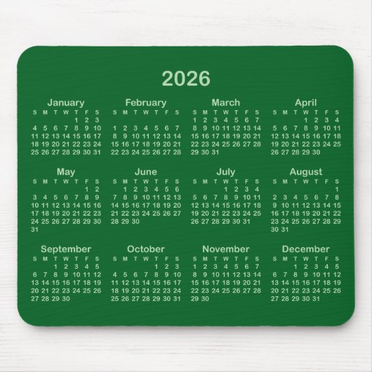 Pale and Forest Green 2026 Calendar Mousepad (Vorne)