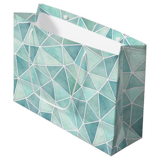 Pale Aqua Geometric Mosaic – Polygon Große Geschenktüte (Vorderseite Schrägansicht)
