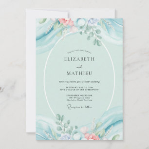 Pale Aqua Pfingstrosen-Hochzeit Einladung