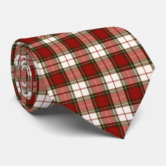 Pale Beige and Red Plaid Krawatte (Gerollt)