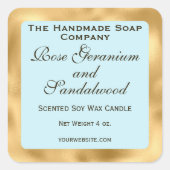 Pale Blue and Gold Foil Candle Label Quadratischer Aufkleber (Vorderseite)