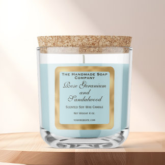 Pale Blue and Gold Foil Candle Label Quadratischer Aufkleber