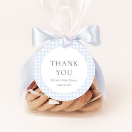 Pale Blue Gingham Boy's Baby Shower Geschenkanhänger