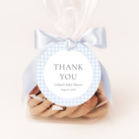 Pale Blue Gingham Boy's Baby Shower Geschenkanhänger