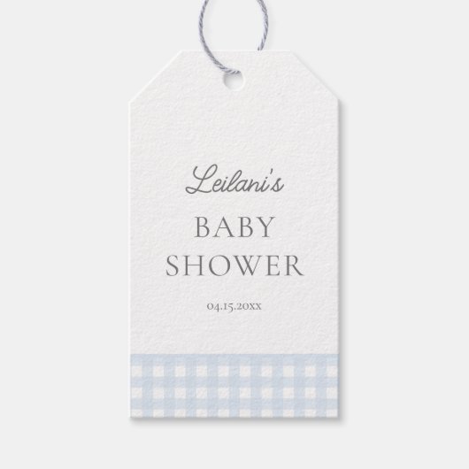 Pale Blue Gingham Classic Boys Baby Shower Gevor Geschenkanhänger (Vorderseite)