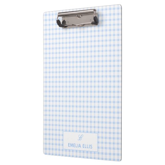 Pale Blue Gingham Classic Monogram  Klemmbrett (Links)