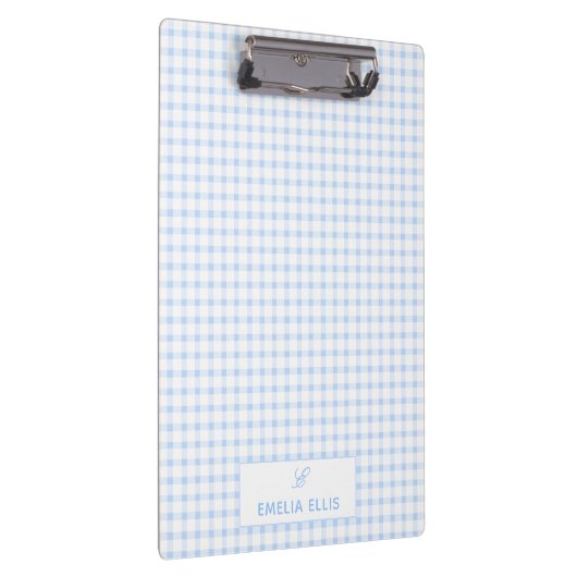 Pale Blue Gingham Classic Monogram  Klemmbrett (Rechts)