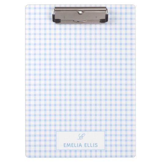 Pale Blue Gingham Classic Monogram Klemmbrett (Vorderseite)