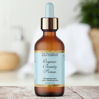 Pale Blue & Gold Cosmetics Dropper Bottle Label