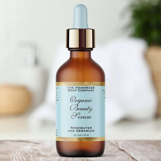Pale Blue & Gold Cosmetics Dropper Bottle Label