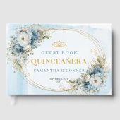 Pale Blue Gold Eucalyptus 15th Birthday Guestbook Gästebuch (Vorderseite)