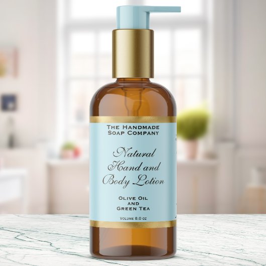 Pale Blue & Gold Foil Cosmetics Bottle Label Rechteckiger Aufkleber