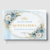 Pale Blue Gold Greenery Quinceañera Sign Book Gästebuch (Vorderseite)