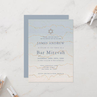 Pale Blue Gold Linings Bar Mitzvah Einladung