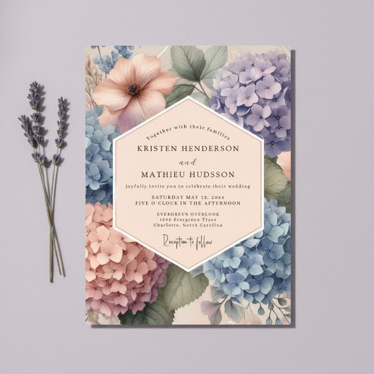 Pale Blue Hydrangea Floral Wedding Einladung