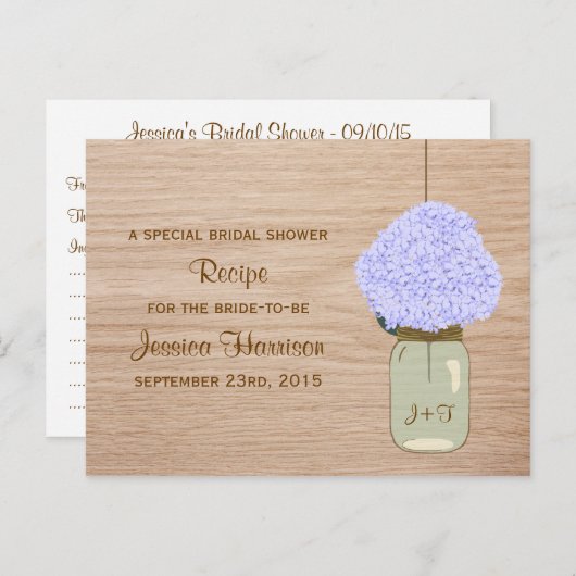 Pale Blue Hydrangea & Mason Jar Brautparty Einladungspostkarte (Vorne/Hinten)