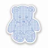 Pale Blue Pastel Gingham Teddy Bear Aufkleber (Vorderseite)